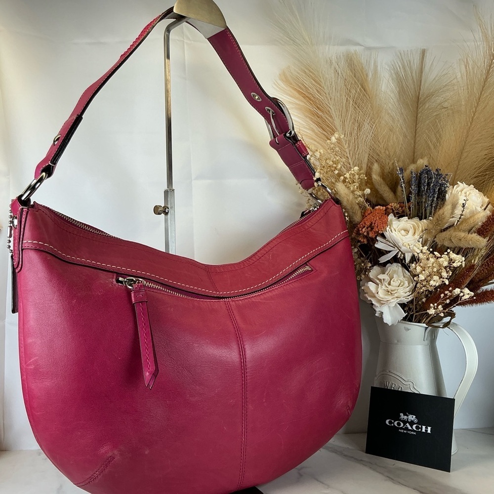 Coach Y2k Xl Soho Pleated Pink Fuchsia Leather Hobo H… - Gem